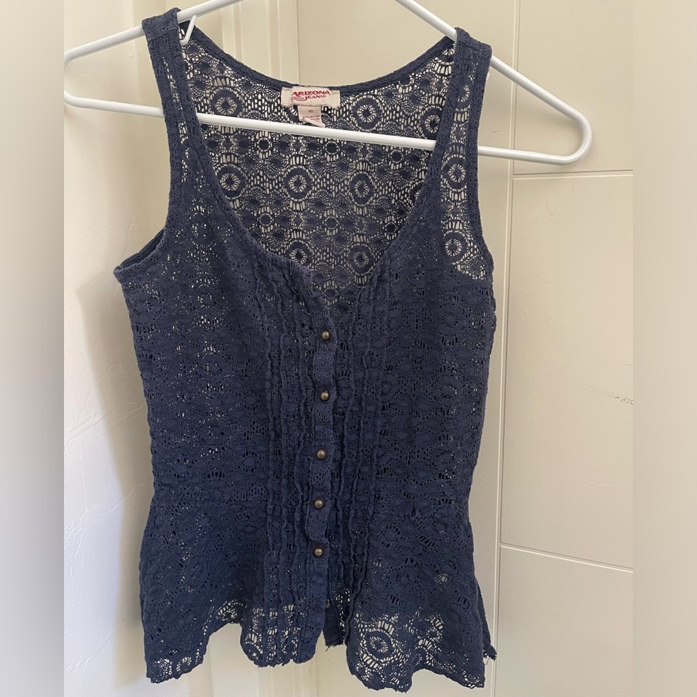 Blue Lace button up tank top